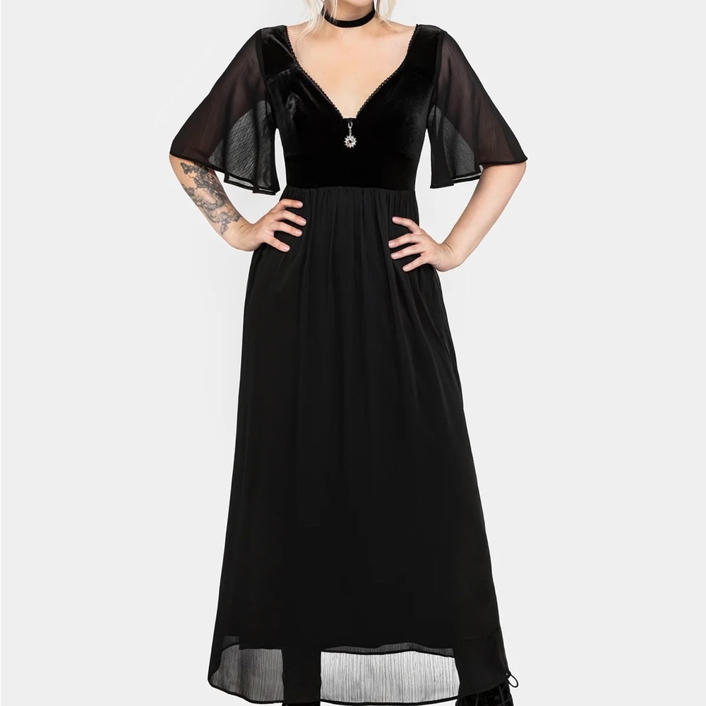 Disturbia Black Velvet & Chiffon Maxi Dress